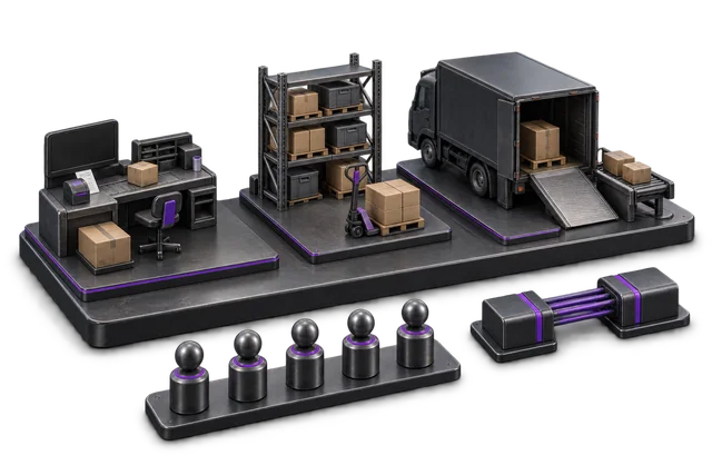 Conceptual illustration: Operational work cells, a separate row of user markers and an optional connection bridge.
