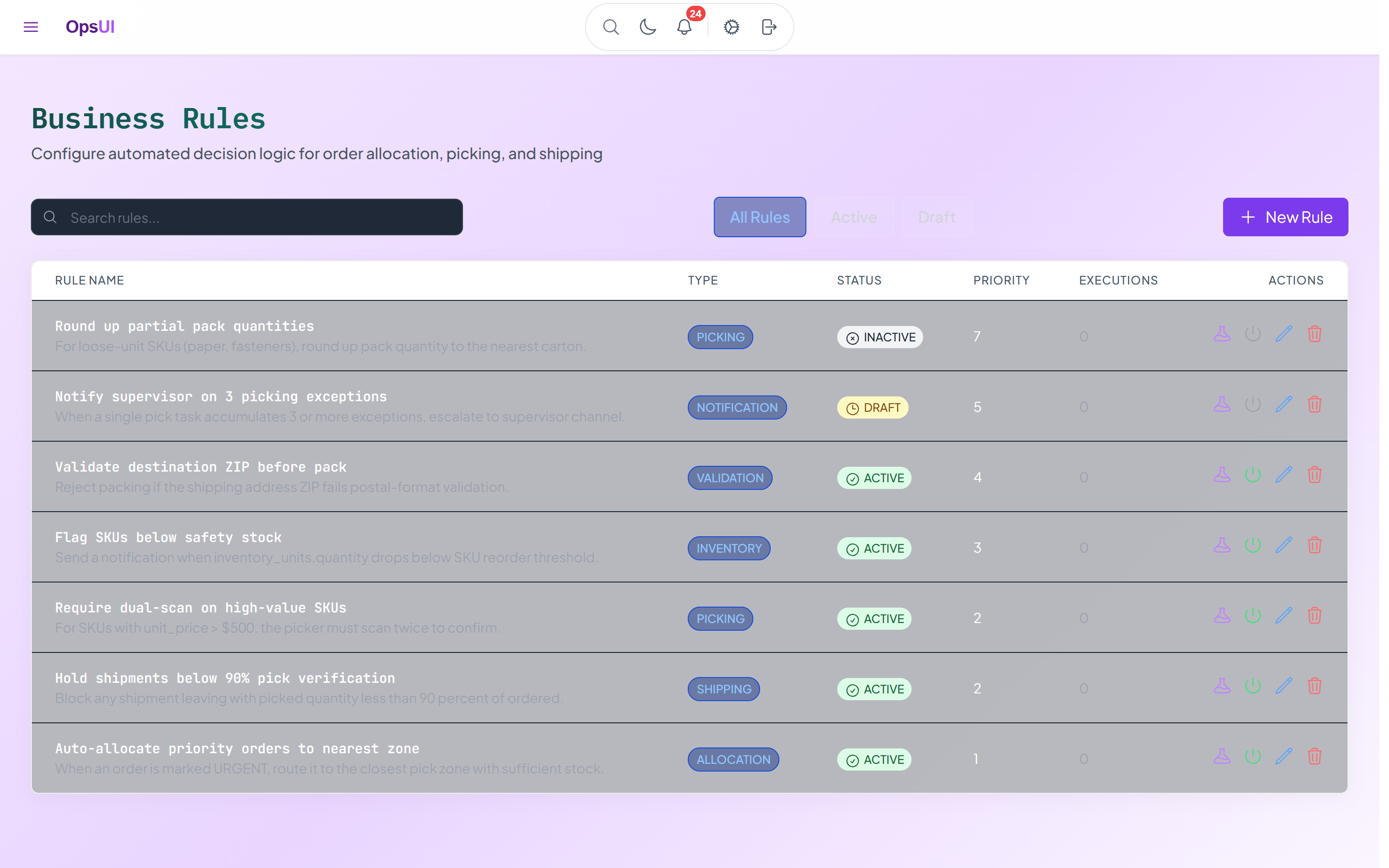 Business Rules Engine module — OpsUI product screenshot