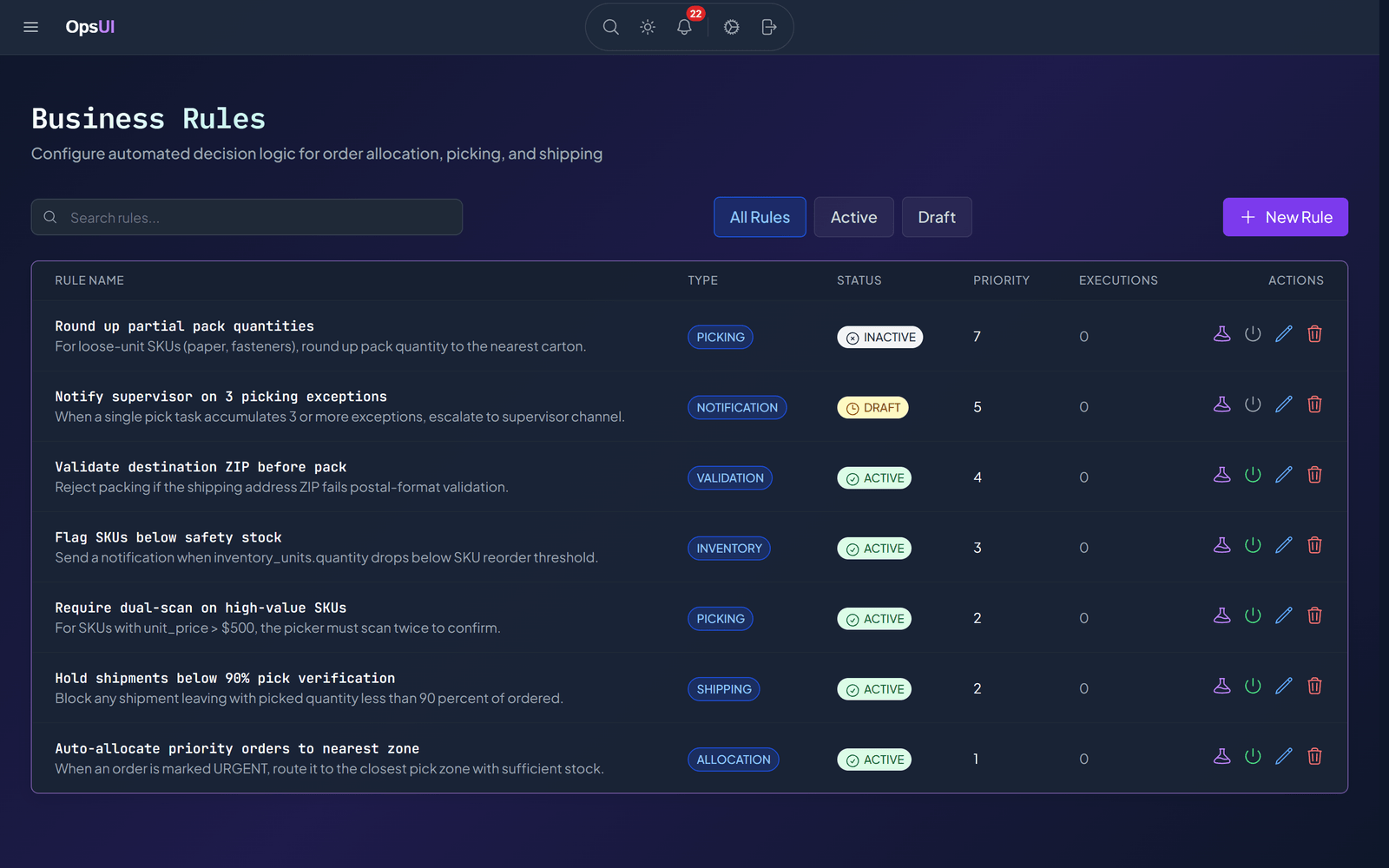 Business Rules Engine module, OpsUI product screenshot