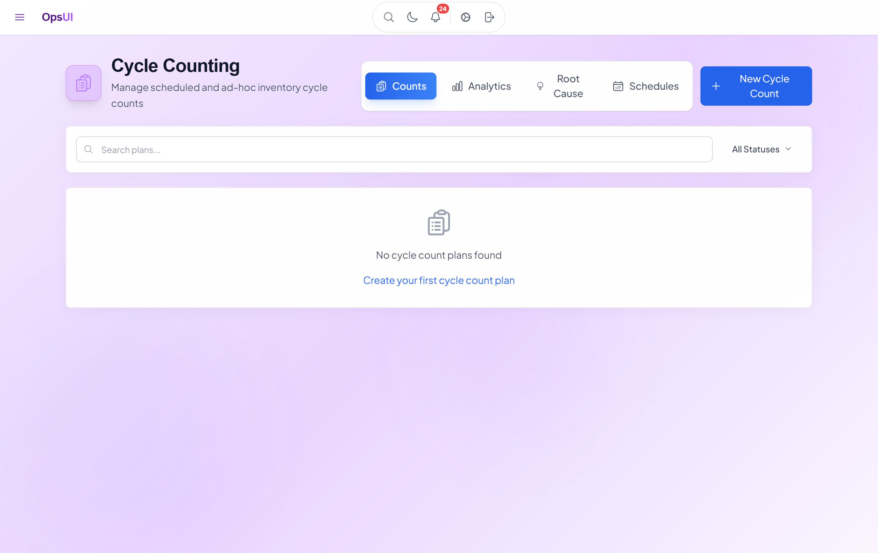 Cycle Counting module — OpsUI product screenshot
