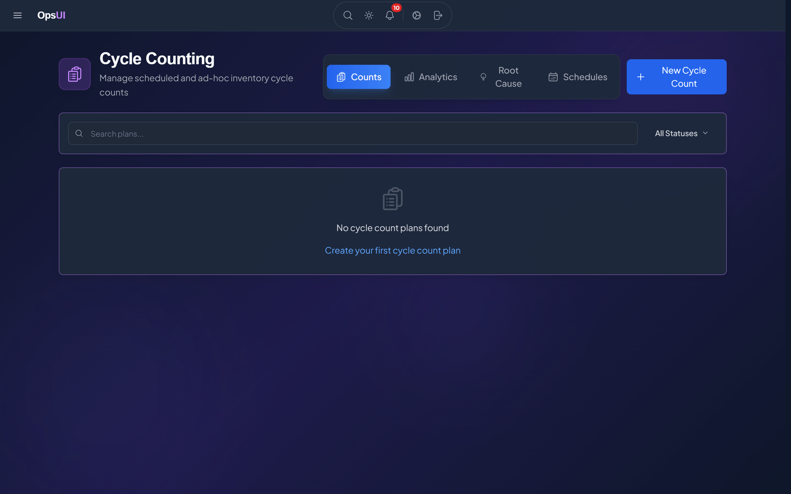 Cycle Counting, OpsUI product screenshot