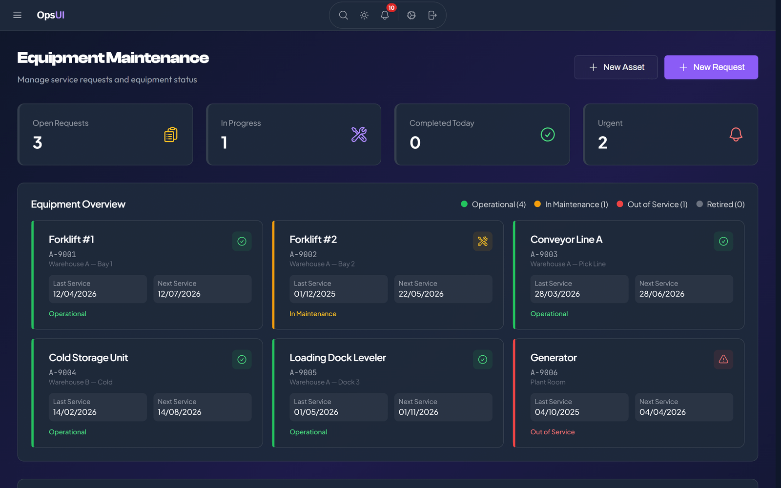 Maintenance Management module, OpsUI product screenshot