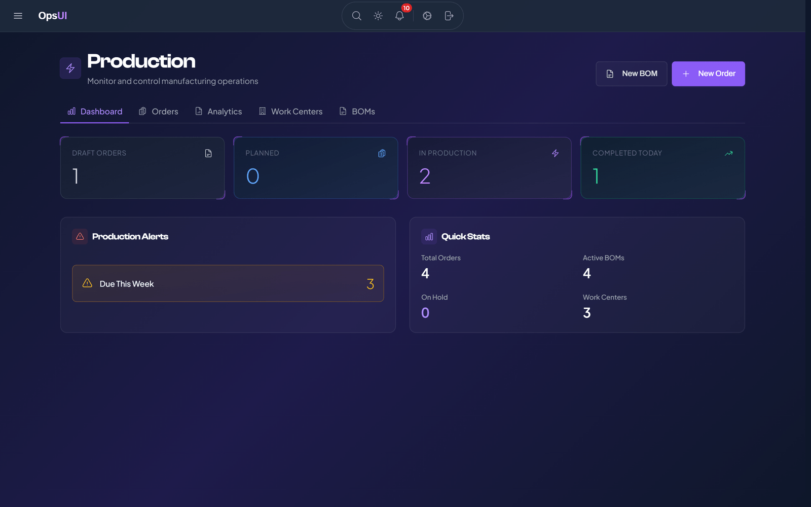 Production/Manufacturing module, OpsUI product screenshot