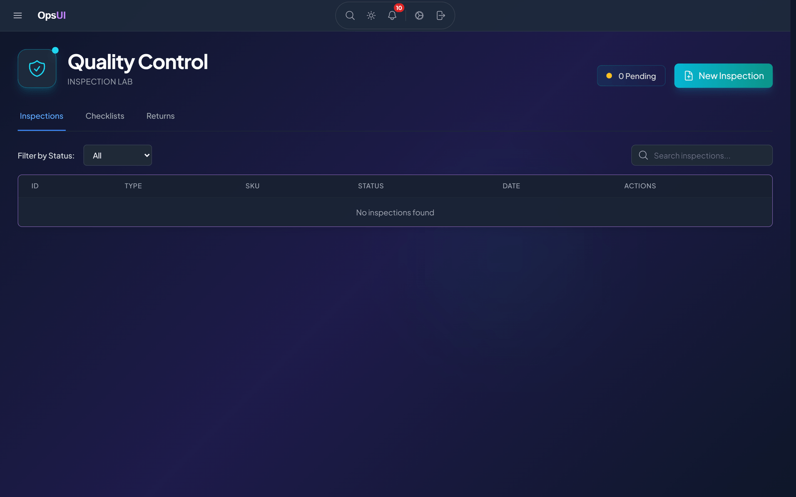 Quality Control module, OpsUI product screenshot