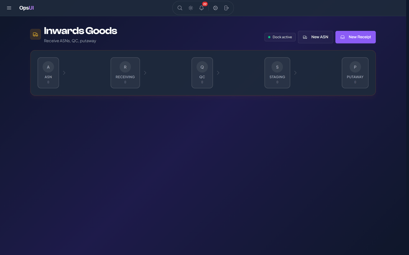 Receiving/Inbound module, OpsUI product screenshot