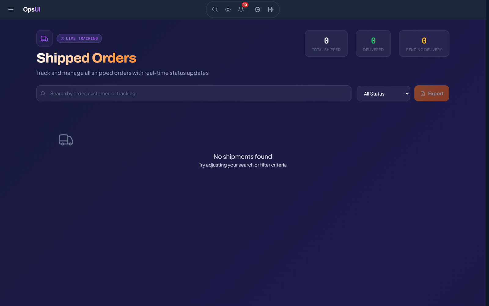 Shipping/Outbound module, OpsUI product screenshot